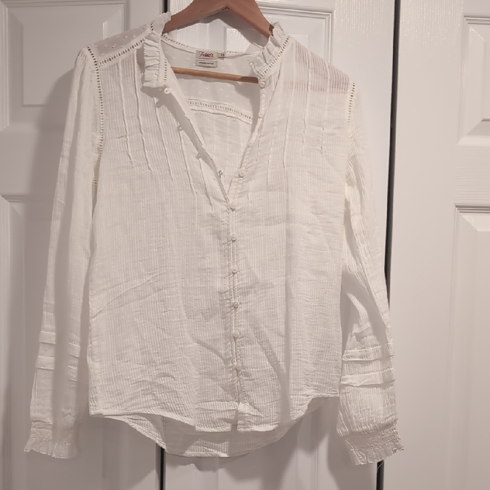 Faherty White Lightweight Button-Front Pintuck Bl… - image 1